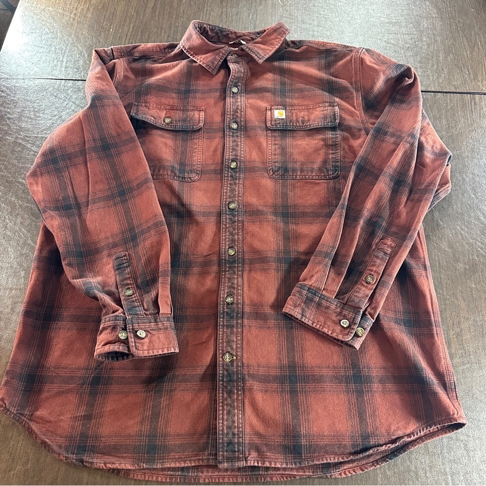 Carhartt Mens Cotton Red Plaid Button Down Long Sleeve Shirt Sz XL Tall